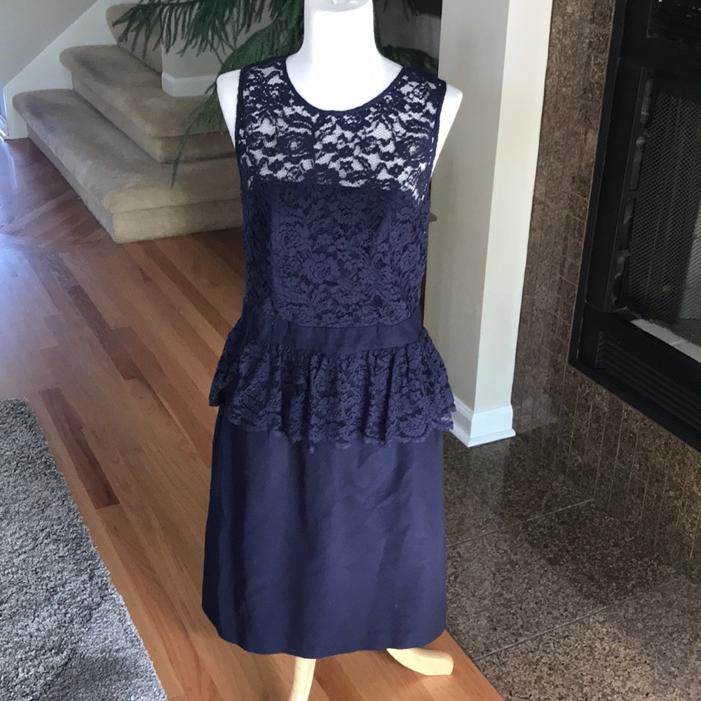 Tevolio Navy Lace Peplum Dress
